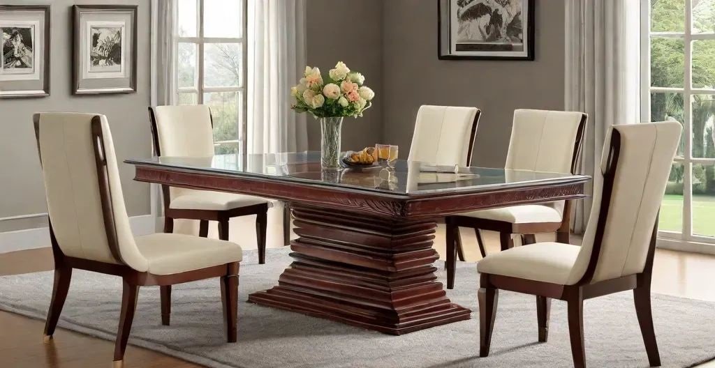 Wooden Dining Table Designs with Glass Tops in Kerala